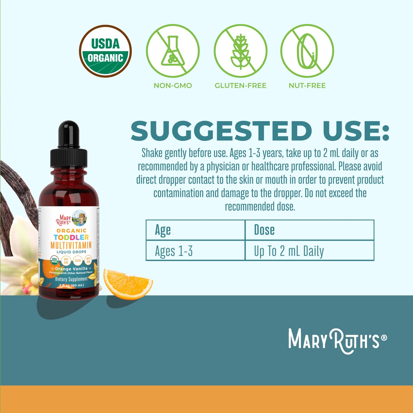 Organic Toddler Multivitamin Liquid Drops With Iron