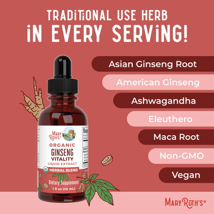 Organic Ginseng Vitality Herbal Blend Liquid Drops