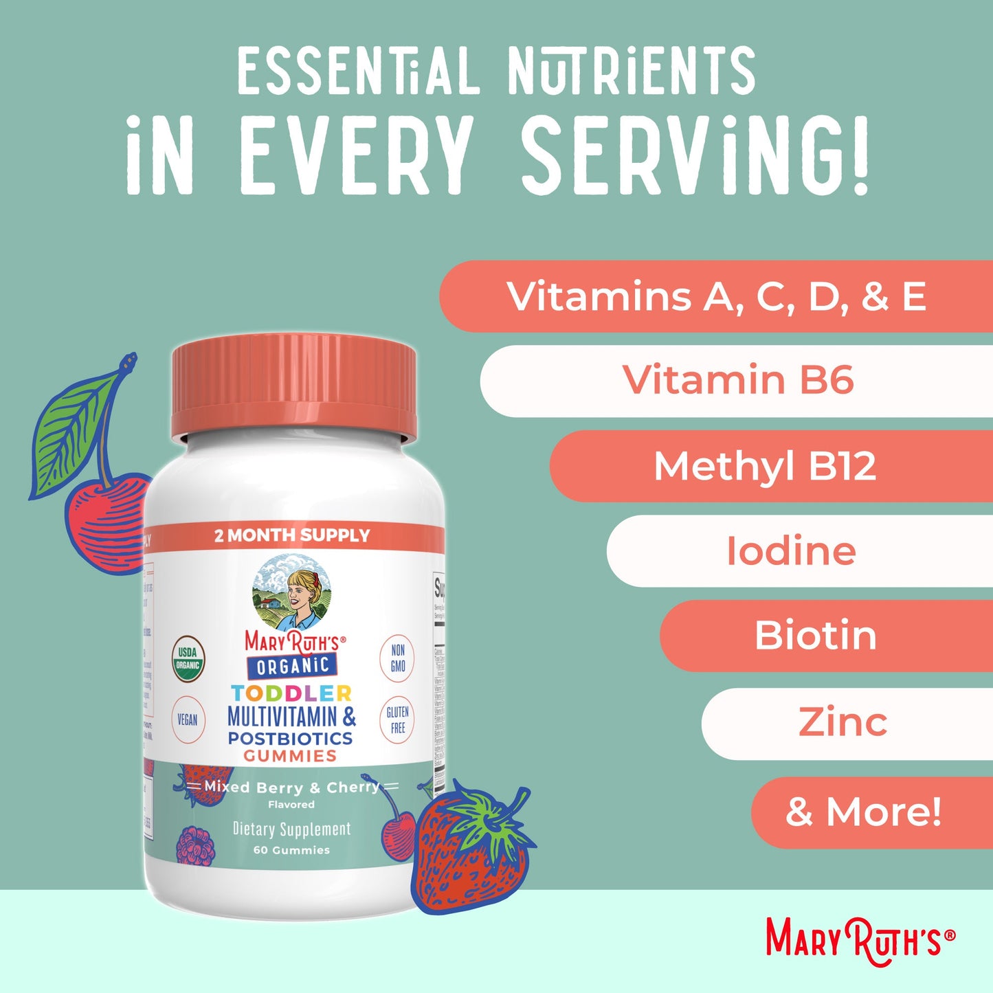 Organic Toddler Multivitamin + Postbiotics Gummies